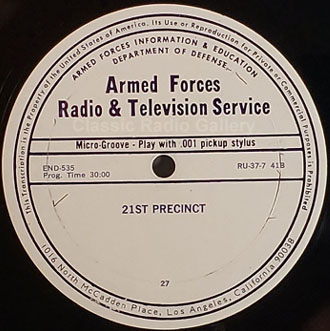 21st Precinct radio transcription disc